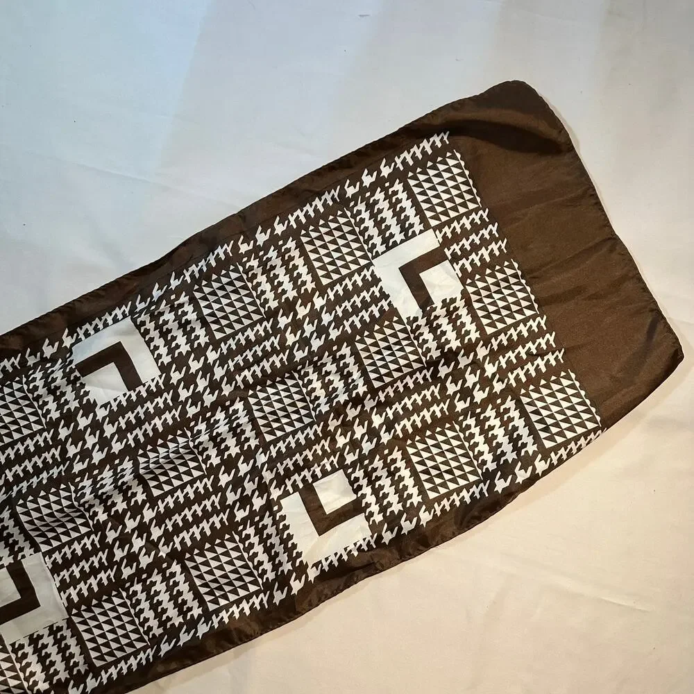 Vintage 1960s Ben Goodman Brown Checkered Plaid Houndstooth Scarf / Headscarf